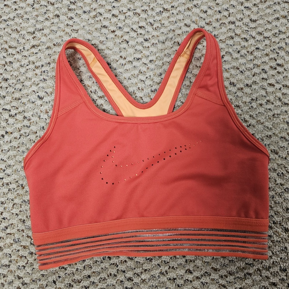 Nike Dri Fit Sports Bra Womens Small Coral Athletic Activewear Stretch Workout